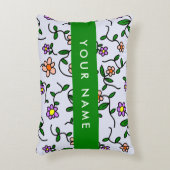 カラフル花、青い背景、緑 アクセントクッション (正面(垂直))