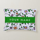 カラフル花、青い背景、緑 アクセントクッション (裏面)