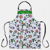 カラフル花、青い背景、緑 エプロン (正面)