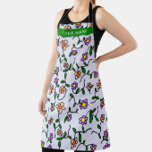 カラフル花、青い背景、緑 エプロン (インサイチュ)