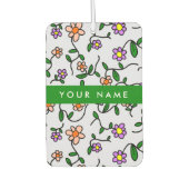 カラフル花、青い背景、緑 カーエアーフレッシュナー (正面)