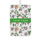 カラフル花、青い背景、緑 カーエアーフレッシュナー (裏面)