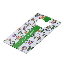 カラフル花、青い背景、緑 クレジットカード栓抜き