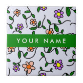 カラフル花、青い背景、緑 タイル (正面)