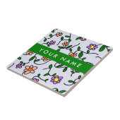 カラフル花、青い背景、緑 タイル (側面)