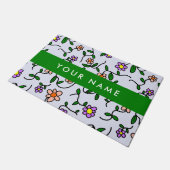 カラフル花、青い背景、緑 ドアマット (アングル)