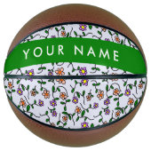 カラフル花、青い背景、緑 バスケットボール (正面)