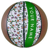 カラフル花、青い背景、緑 バスケットボール (縦)