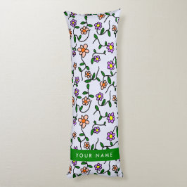 カラフル花、青い背景、緑 ボディピロー