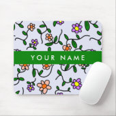 カラフル花、青い背景、緑 マウスパッド (マウス)