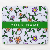 カラフル花、青い背景、緑 マウスパッド (正面)