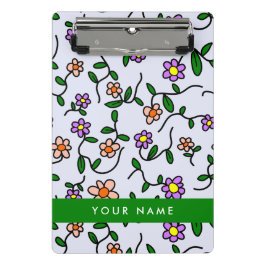 カラフル花、青い背景、緑 ミニクリップボード