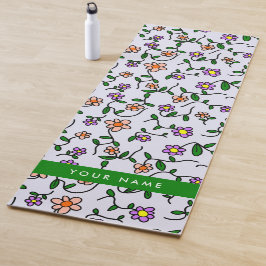 カラフル花、青い背景、緑 ヨガマット