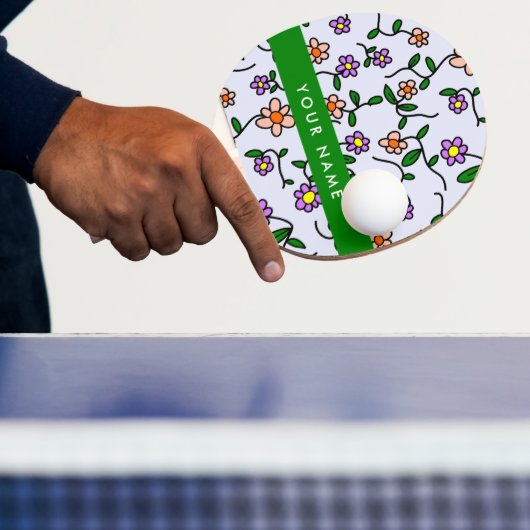 カラフル花、青い背景、緑 卓球ラケット (インサイチュ)