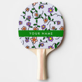 カラフル花、青い背景、緑 卓球ラケット (正面)