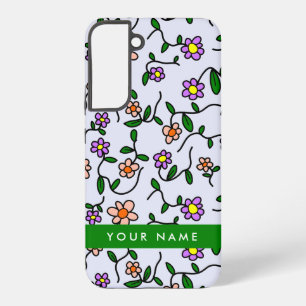 カラフル花、青い背景、緑 SAMSUNG GALAXY S22+ケース