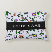 カラフル花、青い背景、黒 アクセントクッション (正面)