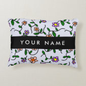 カラフル花、青い背景、黒 アクセントクッション (裏面)