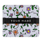 カラフル花、青い背景、黒 カッティングボード (正面)