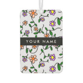 カラフル花、青い背景、黒 カーエアーフレッシュナー (裏面)