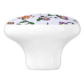 カラフル花、青い背景、黒 セラミックノブ (側面)