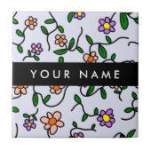 カラフル花、青い背景、黒 タイル (正面)