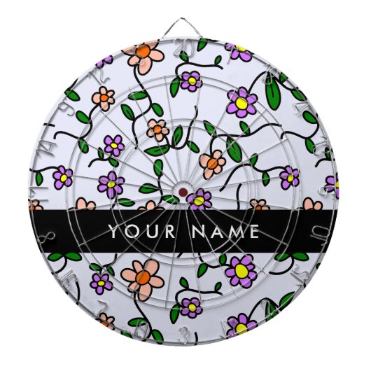 カラフル花、青い背景、黒 ダーツボード (正面)