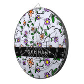 カラフル花、青い背景、黒 ダーツボード (正面右)