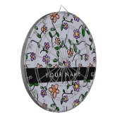 カラフル花、青い背景、黒 ダーツボード (正面左)