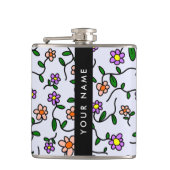 カラフル花、青い背景、黒 フラスク (正面)