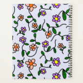 カラフル花、青い背景、黒 プランナー手帳 (裏面)