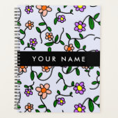 カラフル花、青い背景、黒 プランナー手帳 (正面)