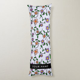 カラフル花、青い背景、黒 ボディピロー