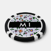 カラフル花、青い背景、黒 ポーカーチップ (シングル)