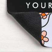 カラフル花、青い背景、黒 マウスパッド (コーナー)