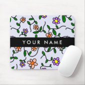 カラフル花、青い背景、黒 マウスパッド (マウス)