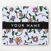 カラフル花、青い背景、黒 マウスパッド (正面)