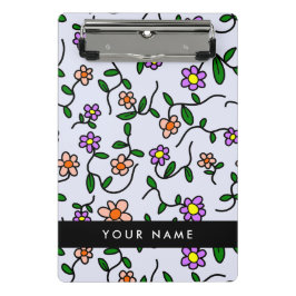 カラフル花、青い背景、黒 ミニクリップボード