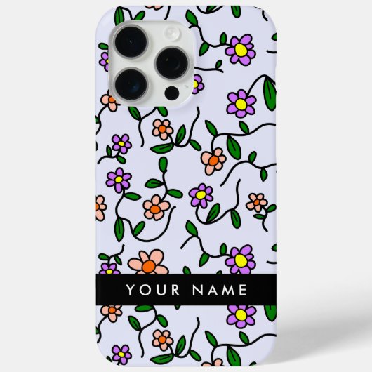 カラフル花、青い背景、黒 Case-Mate iPhoneケース (裏面)