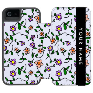 カラフル花、青い背景、黒 iPhone SE/5/5sウォレットケース