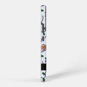 カラフル花、青い背景、黒 SAMSUNG GALAXYケース (右側面)