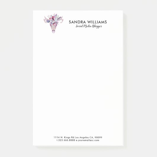 カラフル花bohoスカルイラストレーション ポストイット (正面)