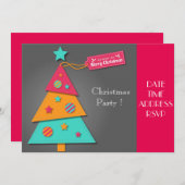 カラフル芸術品を気取ったクリスマスパーティー 招待状 (正面/裏面)
