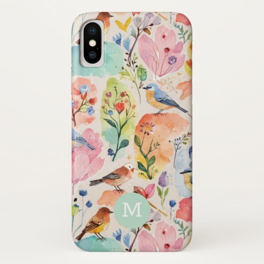 カラフル芸術品を気取った鳥花水彩色 Case-Mate iPhoneケース (裏面)