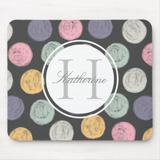 カラフル芸術的パステル水玉模様ダブルモノグラム マウスパッド (正面)