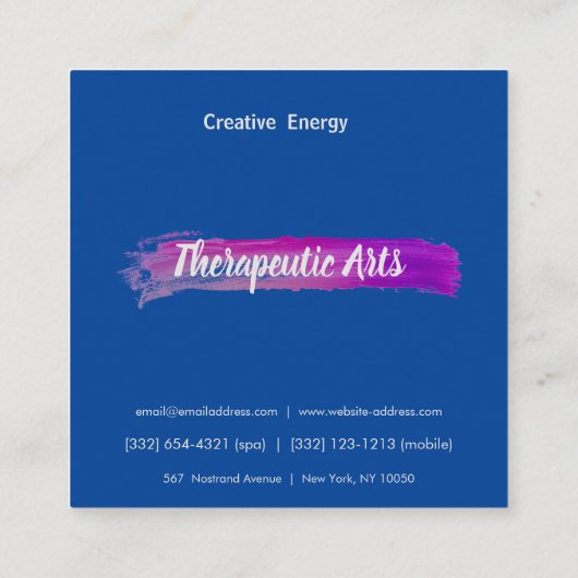 カラフル芸術的ブラシストローク – アートセラピー スクエア名刺 (裏面)