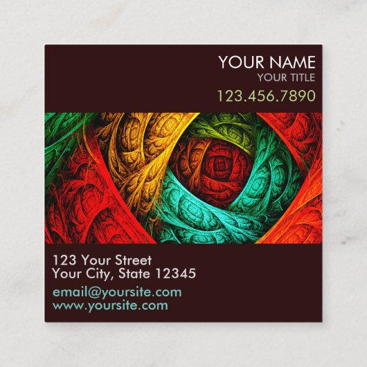 カラフル芸術的モダン抽象芸術の模様#09 スクエア名刺 (裏面)