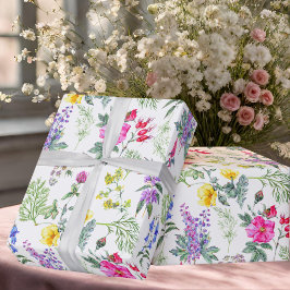 カラフル草木野花とハーブ花の柄 ラッピングペーパー