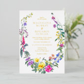 カラフル草木野草花ハーブ庭園の結婚式 箔招待状 (立ち正面)