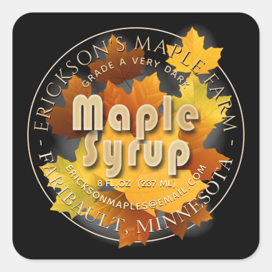 カラフル葉メープルシロップカスタムスクエアラベル スクエアシール (正面)